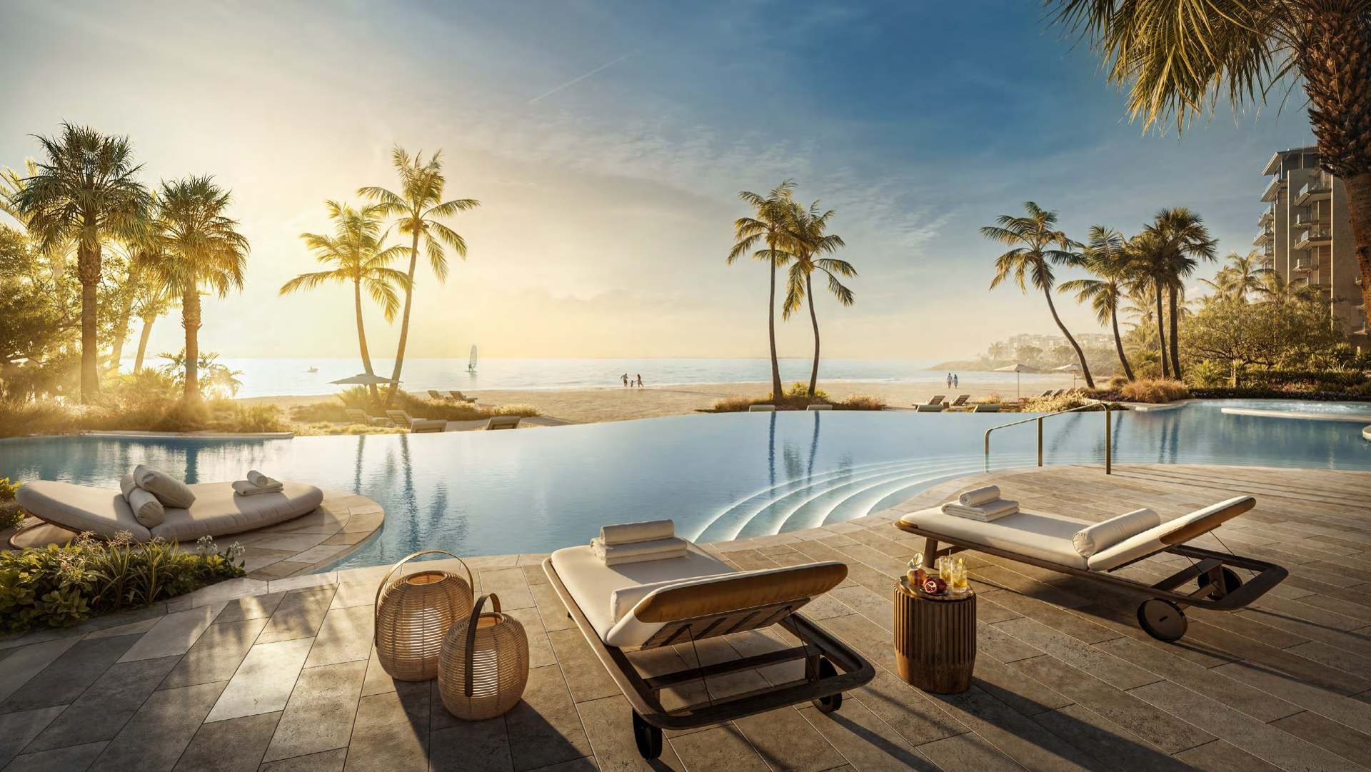 Pool terrace at sunset